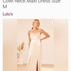 Lulu’s Ivory Moment In The Spotlight Champagne Satin Cowl Neck Maxi Dress Size M